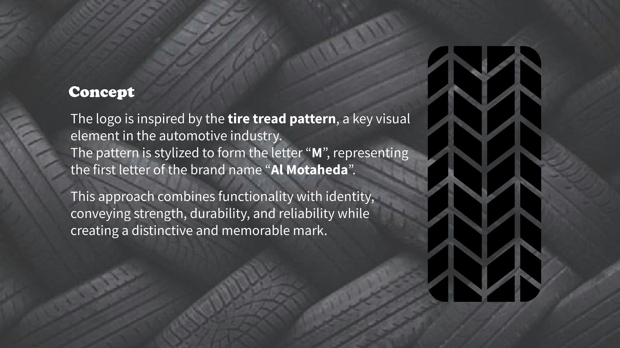 Concept slide: a tyre tread pattern next to the text explaining the idea.