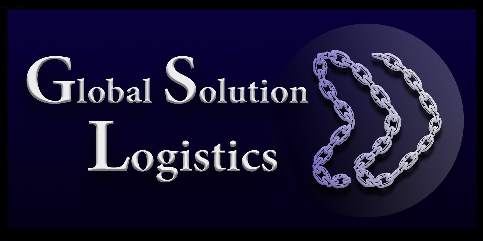 Global Solution Logistics wordmark beside two chain links forming a double arrow, on navy.