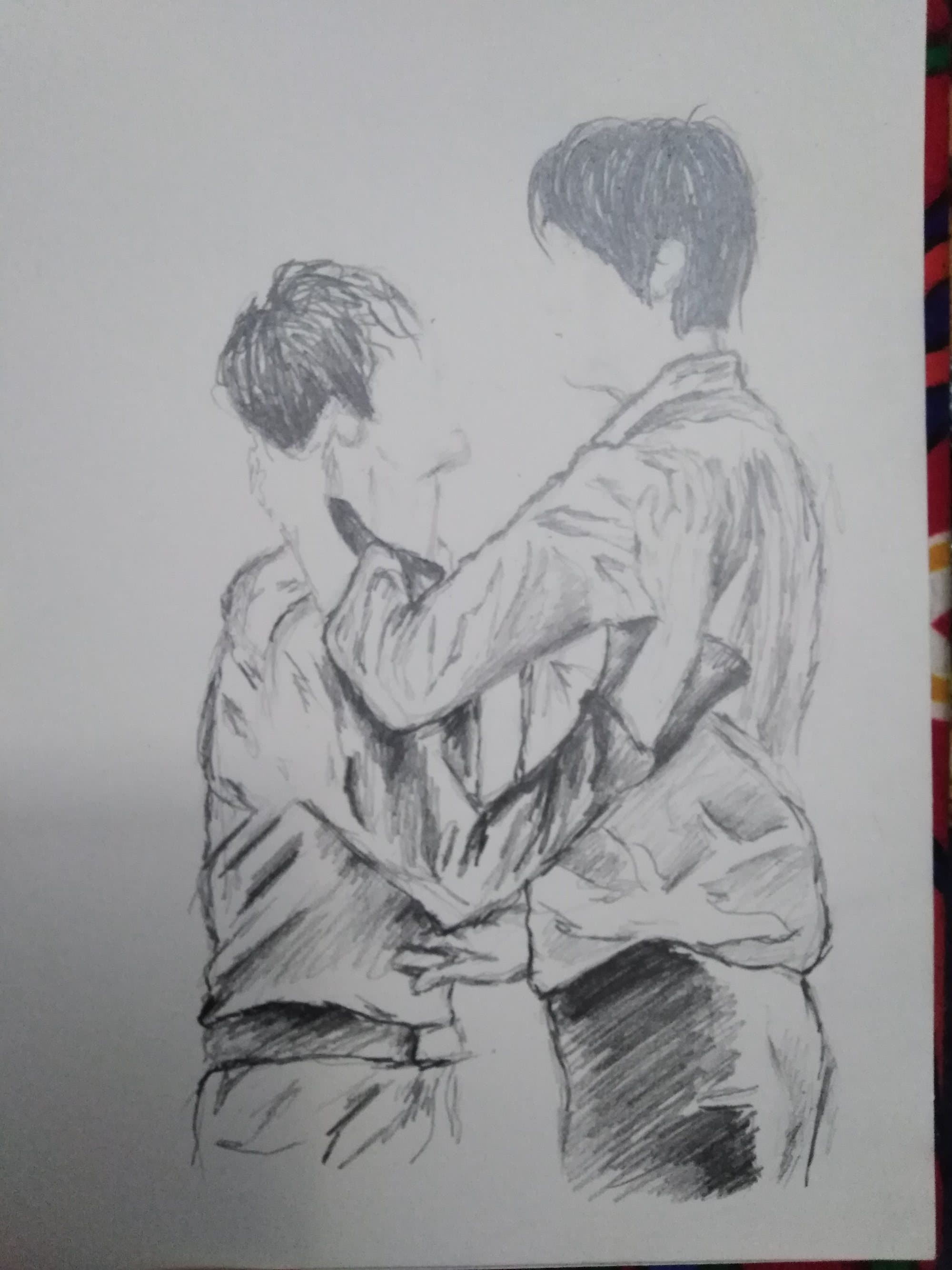 The same embrace as a pencil sketch.
